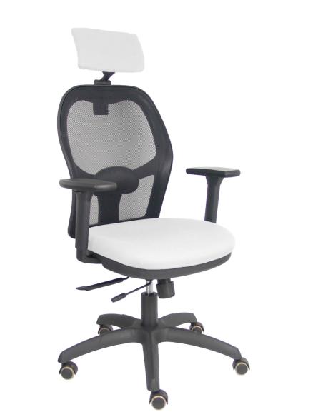 Piqueras y Crespo Silla Jorquera traslack malla negra asiento bali blanco brazos 3D cabecero regulable