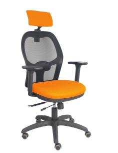 Piqueras y Crespo Silla Jorquera traslack malla negra asiento bali naranja brazos 3D cabecero regulable