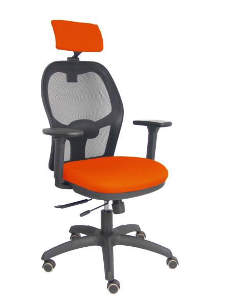 Piqueras y Crespo Silla Jorquera traslack malla negra asiento bali naranja oscuro brazos 3D cabecero regulable