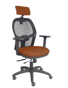 Piqueras y Crespo Silla Jorquera traslack malla negra asiento bali marrón brazos 3D cabecero regulable