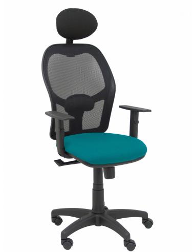 Piqueras y Crespo Silla Alocén malla negra asiento bali verde petróleo brazos regulables cabecero fijo