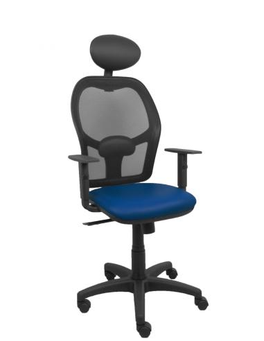 Piqueras y Crespo Silla Alocén malla negra asiento similpiel azul marino brazos regulables cabecero fijo