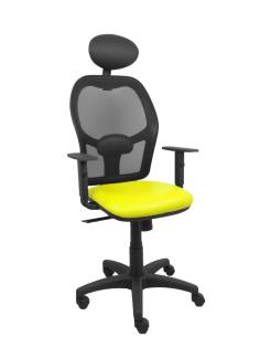 Piqueras y Crespo Silla Alocén malla negra asiento similpiel amarillo brazos regulables cabecero fijo