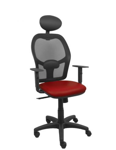 Piqueras y Crespo Silla Alocén malla negra asiento similpiel granate brazos regulables cabecero fijo