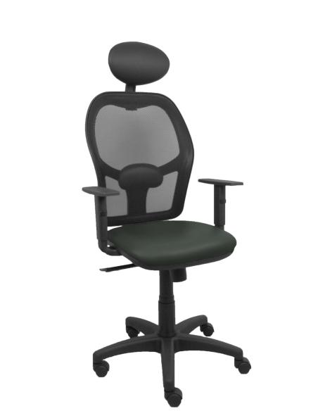 Piqueras y Crespo Silla Alocén malla negra asiento similpiel gris oscuro brazos regulables cabecero fijo