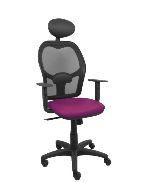 Piqueras y Crespo Silla Alocén malla negra asiento similpiel morado brazos regulables cabecero fijo