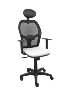 Piqueras y Crespo Silla Alocén malla negra asiento similpiel blanco brazos regulables cabecero fijo