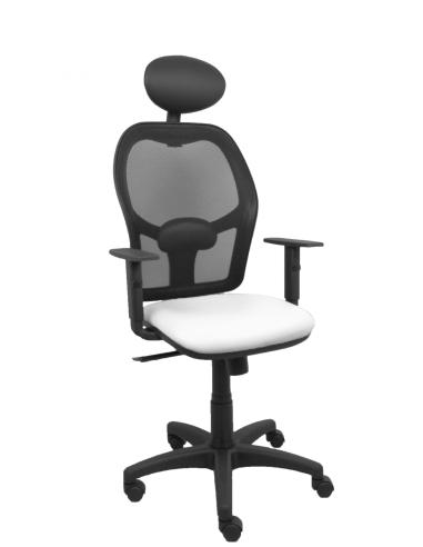 Piqueras y Crespo Silla Alocén malla negra asiento similpiel blanco brazos regulables cabecero fijo