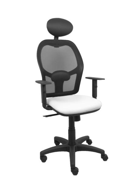 Piqueras y Crespo Silla Alocén malla negra asiento similpiel blanco brazos regulables cabecero fijo
