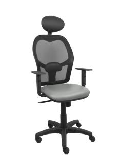 Piqueras y Crespo Silla Alocén malla negra asiento similpiel gris brazos regulables cabecero fijo