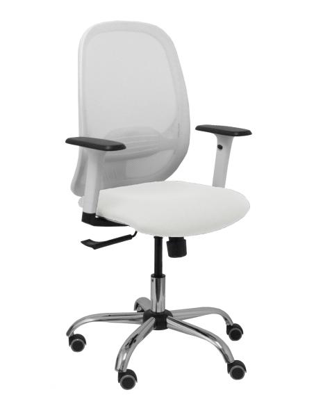 Piqueras y Crespo Silla Cilanco blanca malla blanca asiento bali blanco brazo regulable base cromada ruedas de parque