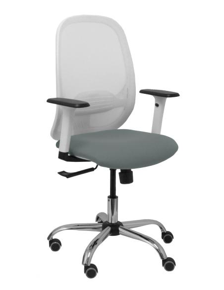 Piqueras y Crespo Silla Cilanco blanca malla blanca asiento bali gris brazo regulable base cromada ruedas de parque