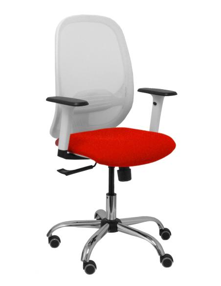 Piqueras y Crespo Silla Cilanco blanca malla blanca asiento bali rojo brazo regulable base cromada ruedas de parque