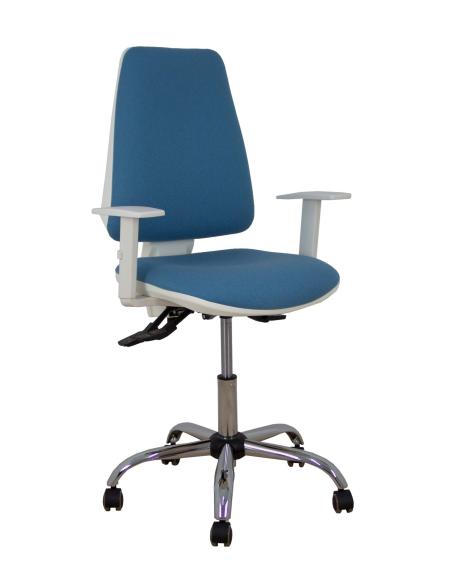 Piqueras y Crespo Silla Elche blanca asincro bali azul cielo brazos regulables ruedas de parqué