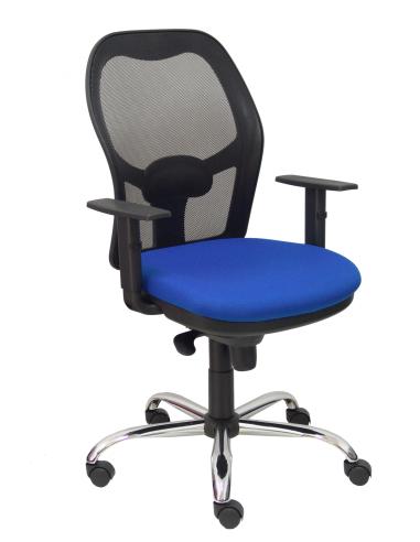 Piqueras y Crespo Silla Jorquera malla negra asiento bali azul brazos regulables base cromada