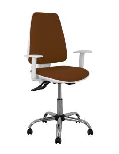 Piqueras y Crespo Silla Elche blanca asincro bali marron oscuro brazos regulables ruedas de parqué