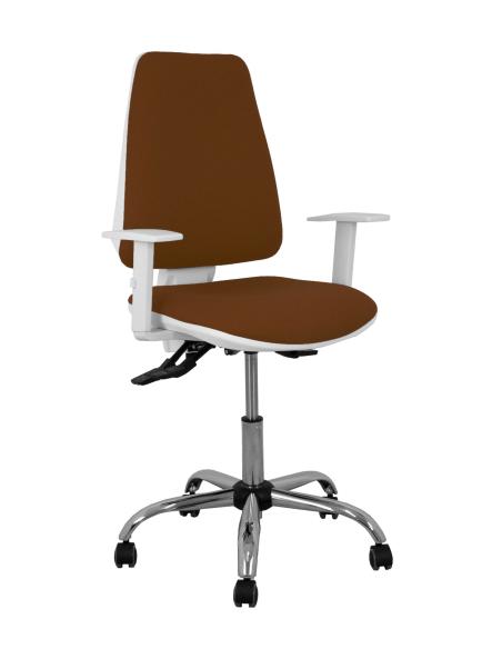 Piqueras y Crespo Silla Elche blanca asincro bali marron oscuro brazos regulables ruedas de parqué