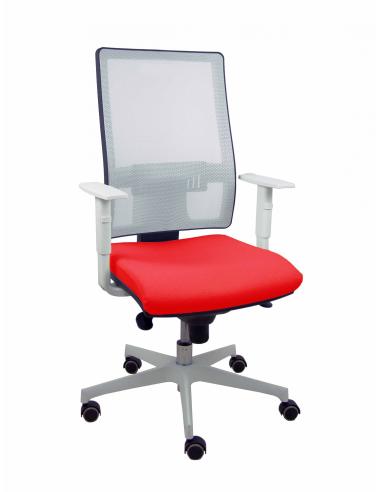 Piqueras y Crespo Silla Horna sincro malla blanca bali rojo brazos blancos base blanca ruedas parqué