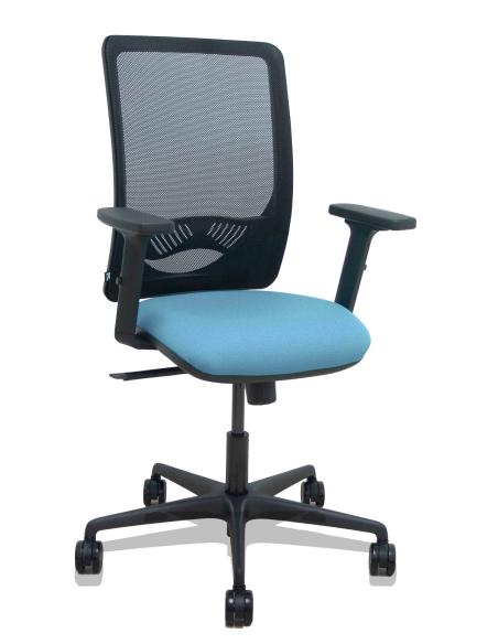 Piqueras y Crespo Silla Zulema sincro malla negra asiento bali azul cielo brazos 2D ruedas 65mm