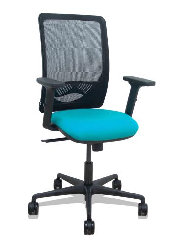 Piqueras y Crespo Silla Zulema sincro malla negra asiento bali turquesa brazos 2D ruedas 65mm