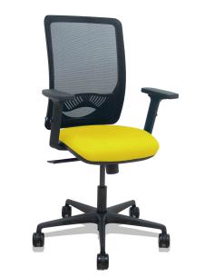 Piqueras y Crespo Silla Zulema sincro malla negra asiento bali amarillo brazos 2D ruedas 65mm