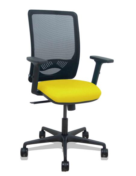 Piqueras y Crespo Silla Zulema sincro malla negra asiento bali amarillo brazos 2D ruedas 65mm