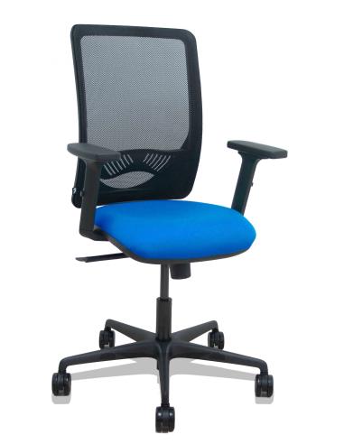 Piqueras y Crespo Silla Zulema sincro malla negra asiento bali azul brazos 2D ruedas 65mm