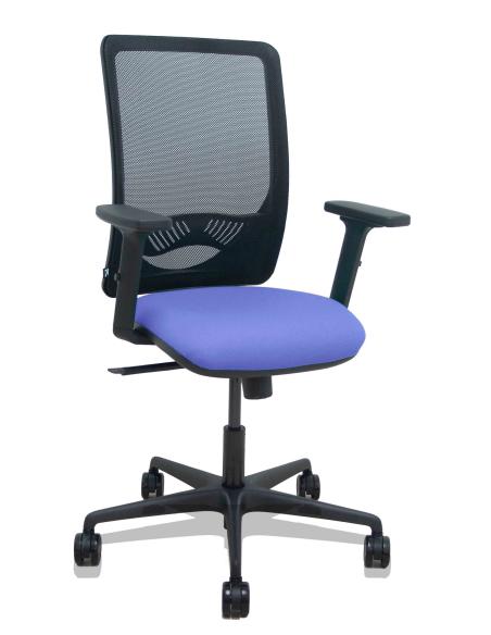 Piqueras y Crespo Silla Zulema sincro malla negra asiento bali azul claro brazos 2D ruedas 65mm