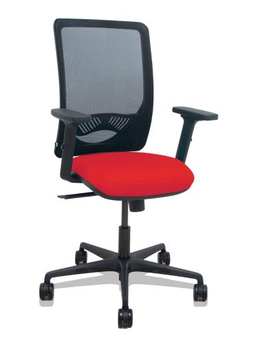 Piqueras y Crespo Silla Zulema sincro malla negra asiento bali rojo brazos 2D ruedas 65mm