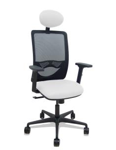 Piqueras y Crespo Silla Zulema sincro malla negra asiento bali blanco brazos 2D ruedas 65mm cabecero