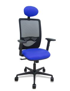 Piqueras y Crespo Silla Zulema sincro malla negra asiento bali azul brazos 2D ruedas 65mm cabecero