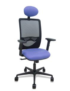 Piqueras y Crespo Silla Zulema sincro malla negra asiento bali azul claro brazos 2D ruedas 65mm cabecero