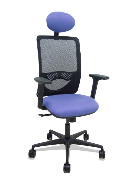 Piqueras y Crespo Silla Zulema sincro malla negra asiento bali azul claro brazos 2D ruedas 65mm cabecero