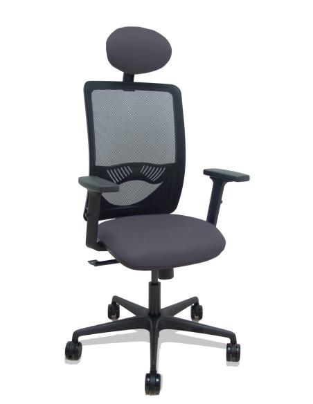 Piqueras y Crespo Silla Zulema sincro malla negra asiento bali gris oscuro brazos 2D ruedas 65mm cabecero