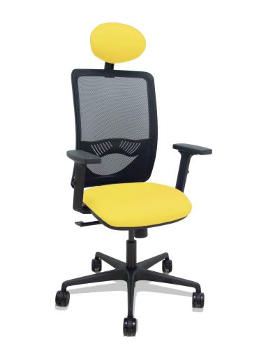 Piqueras y Crespo Silla Zulema sincro malla negra asiento bali amarillo brazos 2D ruedas 65mm cabecero