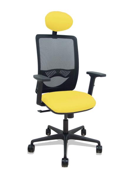 Piqueras y Crespo Silla Zulema sincro malla negra asiento bali amarillo brazos 2D ruedas 65mm cabecero