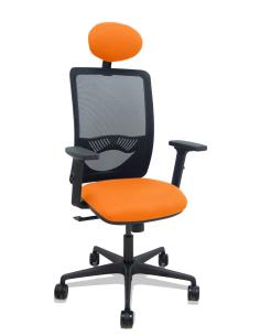 Piqueras y Crespo Silla Zulema sincro malla negra asiento bali naranja brazos 2D ruedas 65mm cabecero