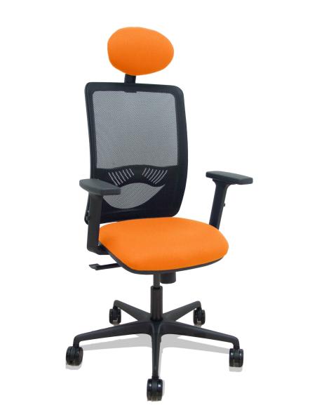 Piqueras y Crespo Silla Zulema sincro malla negra asiento bali naranja brazos 2D ruedas 65mm cabecero