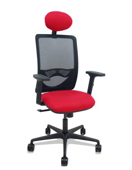Piqueras y Crespo Silla Zulema sincro malla negra asiento bali rojo brazos 2D ruedas 65mm cabecero