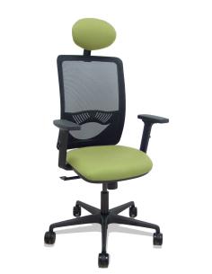 Piqueras y Crespo Silla Zulema sincro malla negra asiento bali verde oliva brazos 2D ruedas 65mm cabecero