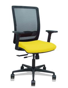 Piqueras y Crespo Silla Haches traslack malla negra asiento bali amarillo brazos 2D ruedas 65mm