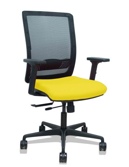 Piqueras y Crespo Silla Haches traslack malla negra asiento bali amarillo brazos 2D ruedas 65mm