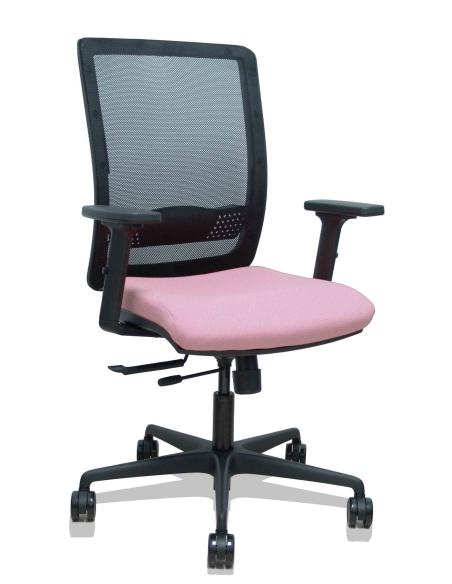 Piqueras y Crespo Silla Haches traslack malla negra asiento bali rosa brazos 2D ruedas 65mm