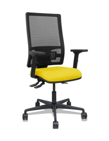 Piqueras y Crespo Silla Bormate asincro malla negra asiento bali amarillo brazos 2D ruedas 65mm
