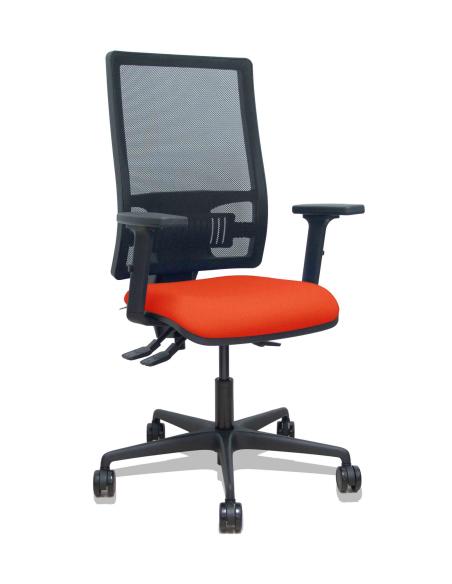 Piqueras y Crespo Silla Bormate asincro malla negra asiento bali naranja oscuro brazos 2D ruedas 65mm