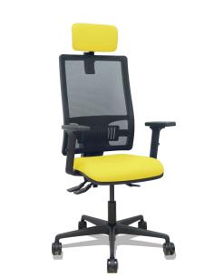 Piqueras y Crespo Silla Bormate asincro malla negra asiento bali amarillo brazos 2D ruedas 65mm cabecero regulable