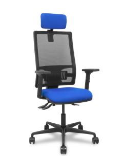 Piqueras y Crespo Silla Bormate asincro malla negra asiento bali azul brazos 2D ruedas 65mm cabecero regulable