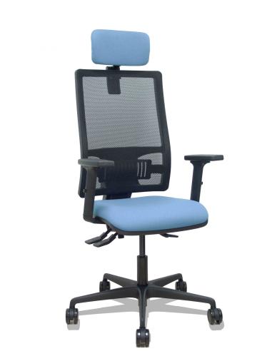 Piqueras y Crespo Silla Bormate asincro malla negra asiento bali azul cielo brazos 2D ruedas 65mm cabecero regulable