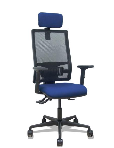 Piqueras y Crespo Silla Bormate asincro malla negra asiento bali azul marino brazos 2D ruedas 65mm cabecero regulable