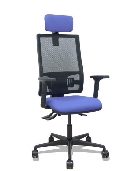 Piqueras y Crespo Silla Bormate asincro malla negra asiento bali azul claro brazos 2D ruedas 65mm cabecero regulable